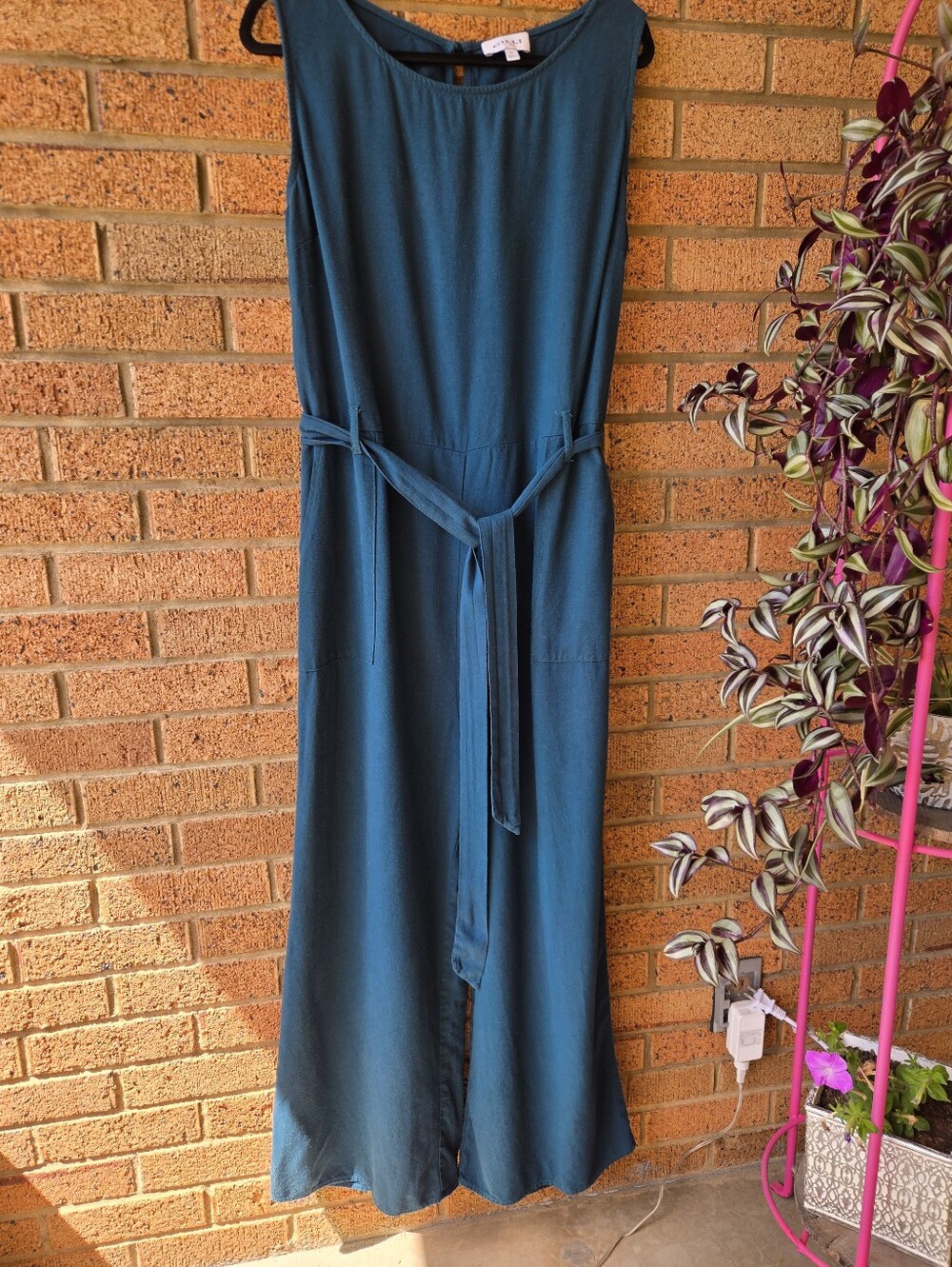 Gilli Dark Teal Sleeveless Wide-Leg Jumpsuit with Pockets - Size 1X